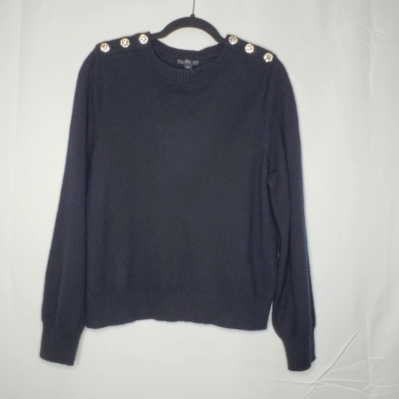 J. Crew Lamb's Wool Blend Crewneck Sweater Size L Jeweled Shoulder Buttons - Picture 12 of 13